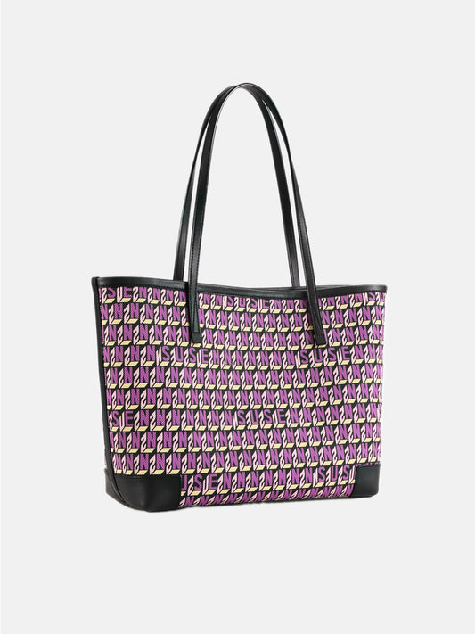 Brand Large Monogram Printed Tote Bag - Purple