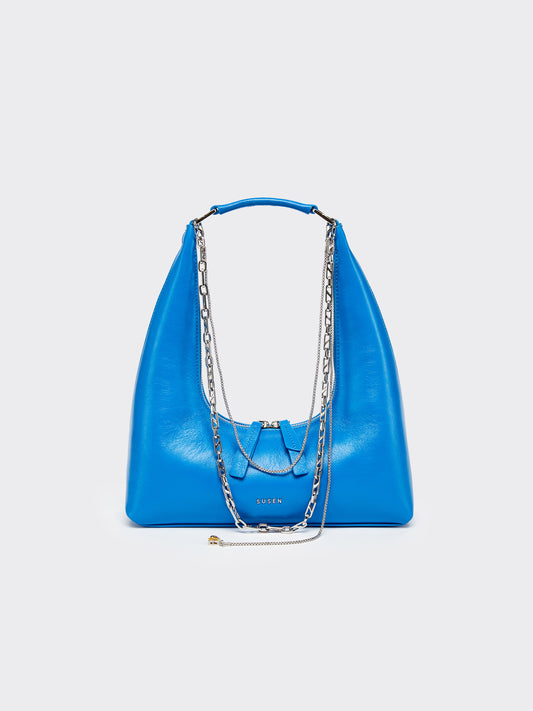 Large One-Shoulder Tartar Bag - Blue