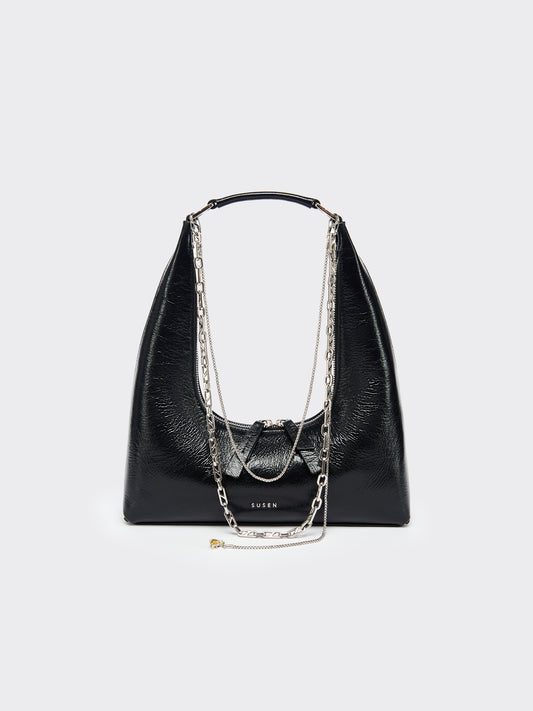 Large One-Shoulder Tartar Bag - Black